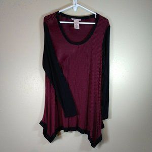 Philosophy Black and Red Striped Rayon Spandex Knit Blouse Shirt top Size XL